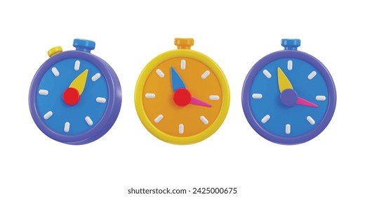 stopwatch timer icon 3d rendering vector illustration set