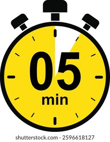 Stopwatch and Timer icon. 5 minutes countdown timer sign. Cooking time vector. Countdown timer symbol isolated on transparent background. Deadline related icon. Vector illustration.