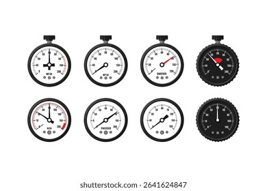 Stopwatch and Timer Icon Set – Collection of Analog Time Measuring Devices in Vector Style

