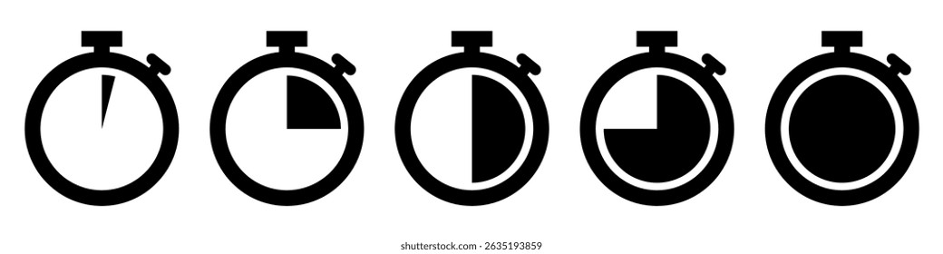 Stopwatch timer icon set on transparent background. Timer countdown symbol. Stopwatch vector illustration