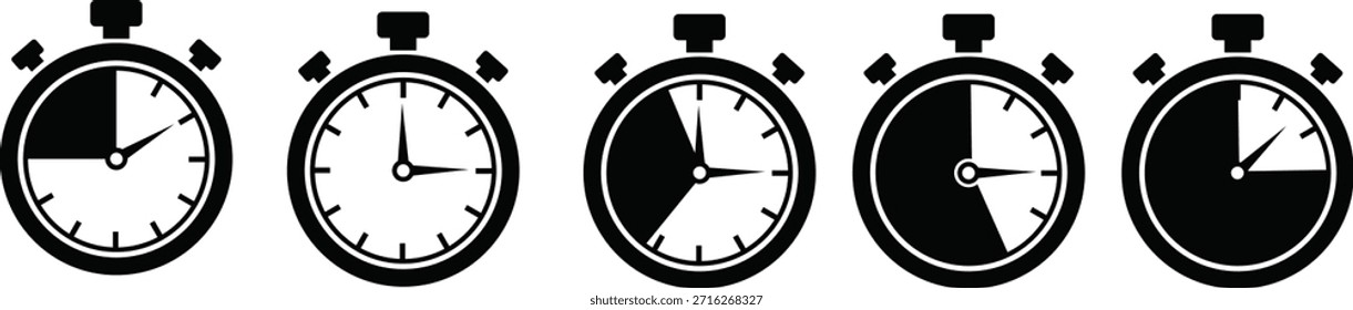 Ícone Do Temporizador De Cronômetro Definido Mostrando Diferentes Estados De Progresso De Tempo - Ilustração De Vetor