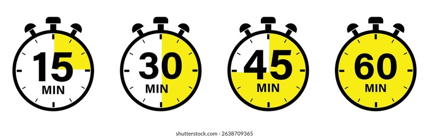 Stopwatch Timer Icons 15 30 45 60 Minutes Interval Countdown Graphics