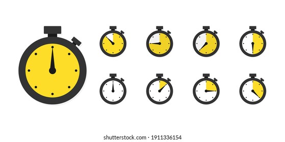 Stopwatch, timer icons set. Speed ​​measurements, countdown from 0 to 60 seconds. Vector illustration