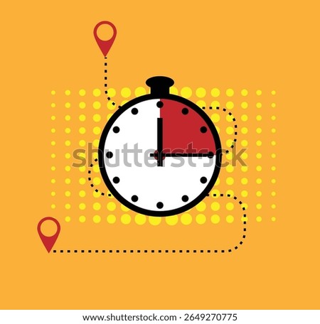 Stopwatch Timer with Route Trace and Location Markers Fast Delivery Time. Delivering fast goods and services, office location concept vector art