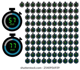 stopwatch or timer set for countdown from 0 to 100 minutes. speed measurement, cooking, race, exercise, competition, experiment etc use