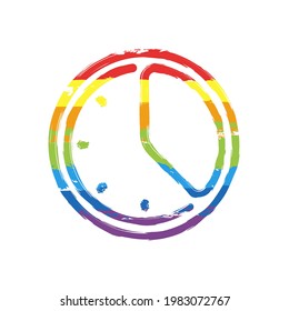 Detener reloj o temporizador, icono simple. Signo de dibujo con estilo LGBT, siete colores arcoiris (rojo, naranja, amarillo, verde, azul, índigo, violeta)