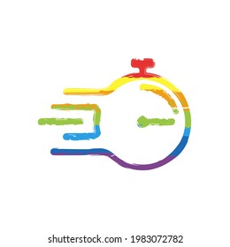 Stopwatch or timer, simple icon. Drawing sign with LGBT style, seven colors of rainbow (red, orange, yellow, green, blue, indigo, violet