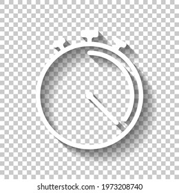 Stopwatch or timer, simple icon. White linear icon with editable stroke and shadow on transparent background