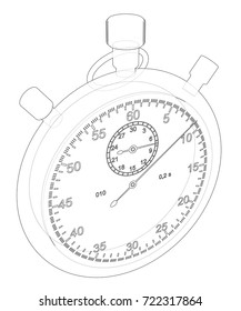 Stopwatch or timer sketch. Vector rendering of 3d. Wire-frame style. The layers of visible and invisible lines are separated