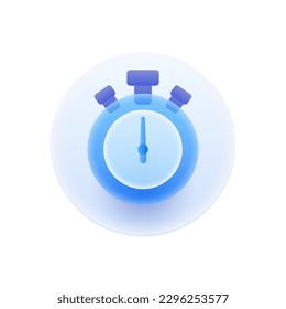 Stopwatch timer for sports activities or competition on time. Isolated glassmorphism icon of pocket watch with buttons, athletics exercise. Vector illustration