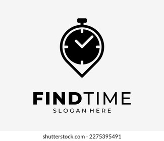 Stopwatch Timer Time Clock Alarm Find Location Map Pin Point Navigation Simple Vector Logo Design