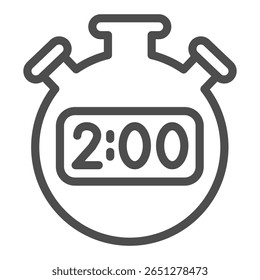 Temporizador cronômetro com dois minutos ícone de linha, conceito de jogo de beisebol. Gráficos vetoriais. Cronômetro de instrutor, sinal de treinamento esportivo no fundo branco, ícone de estilo de contorno para design móvel ou web