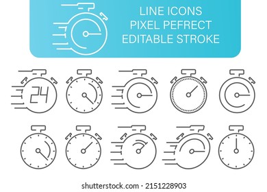 conjunto de iconos de línea de línea de cronología, con iconos pequeños diferentes, trazo editable. píxel perfecto