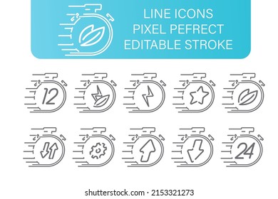 Stopwatch tine line icons set, with diferend little icons, editable stroke. pixel perfect