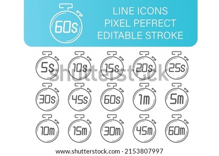Stopwatch tine line icons set, with diferend little time icons, editable stroke. pixel perfect