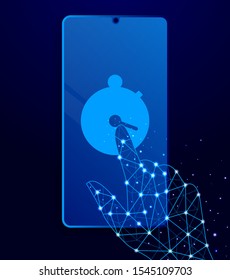 stopwatch touch phone. Polygon style touch phone vector illustration.