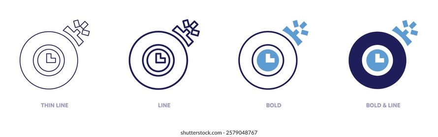 Stopwatch tournaments icon in 4 different styles. Thin Line, Line, Bold, and Bold Line. Duotone style. Editable stroke.