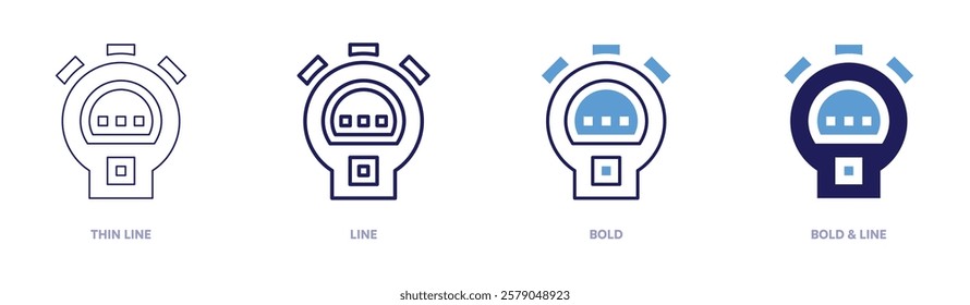 Stopwatch troubleshooting icon in 4 different styles. Thin Line, Line, Bold, and Bold Line. Duotone style. Editable stroke.