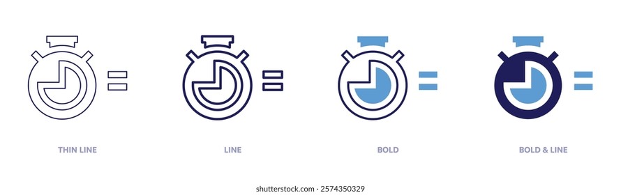 Stopwatch user manual icon in 4 different styles. Thin Line, Line, Bold, and Bold Line. Duotone style. Editable stroke.