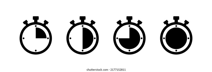 Stopwatch. Vector clipart isolated on white background. Black flat icons.