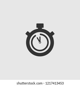 Stopwatch Vector Icon. The 55 seconds, minutes stopwatch icon on gray background. Clock and watch, timer, countdown symbol. EPS 10 vector.