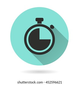 Stopwatch vector icon. Black Illustration isolated on green background for graphic and web design.