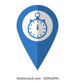 Stopwatch - vector icon; blue map  pointer