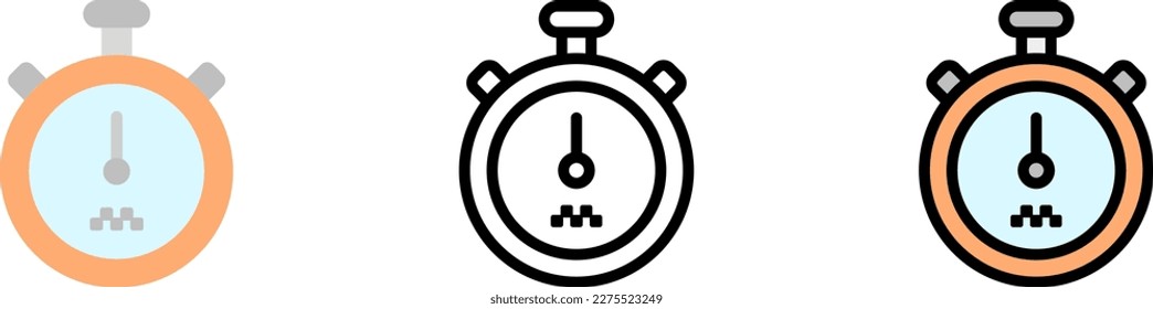 Stopwatch vector icon in different styles. Line, color, filled outline