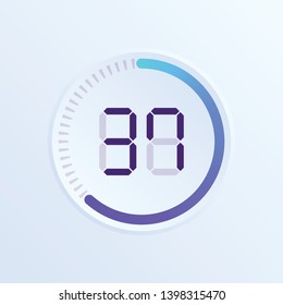 Stopwatch vector icon, digital timer. Vector digital count down circle board with circle time pie diagram. Watch outline style design, designed for web and app.