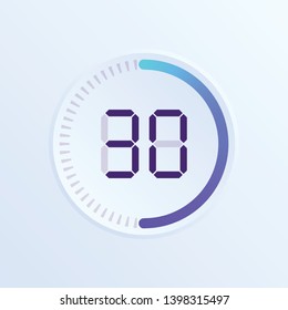 Stopwatch vector icon, digital timer. Vector digital count down circle board with circle time pie diagram. Watch outline style design, designed for web and app.