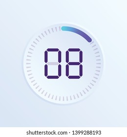 Stopwatch vector icon, digital timer. Vector digital count down circle board with circle time pie diagram. Watch outline style design, designed for web and app.