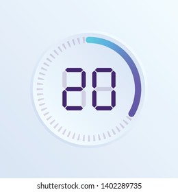 Stopwatch vector icon, digital timer. Vector digital count down circle board with circle time pie diagram. Watch outline style design, designed for web and app.