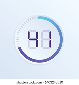 Stopwatch vector icon, digital timer. Vector digital count down circle board with circle time pie diagram. Watch outline style design, designed for web and app.