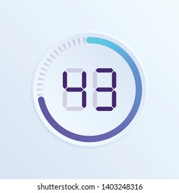 Stopwatch vector icon, digital timer. Vector digital count down circle board with circle time pie diagram. Watch outline style design, designed for web and app.