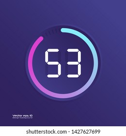 Stopwatch vector icon, digital timer. Vector digital count down circle board with circle time pie diagram. Watch outline style design, designed for web and app.