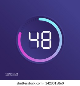 Stopwatch vector icon, digital timer. Vector digital count down circle board with circle time pie diagram. Watch outline style design, designed for web and app.