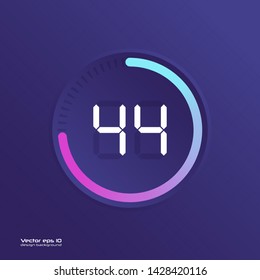 Stopwatch vector icon, digital timer. Vector digital count down circle board with circle time pie diagram. Watch outline style design, designed for web and app.