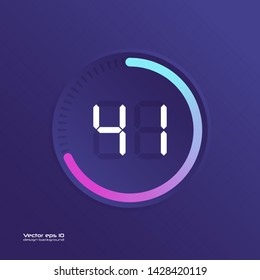 Stopwatch vector icon, digital timer. Vector digital count down circle board with circle time pie diagram. Watch outline style design, designed for web and app.
