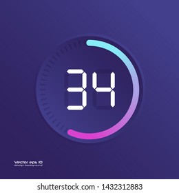Stopwatch vector icon, digital timer. Vector digital count down circle board with circle time pie diagram. Watch outline style design, designed for web and app.