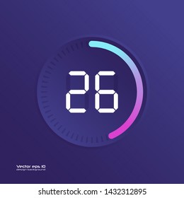 Stopwatch vector icon, digital timer. Vector digital count down circle board with circle time pie diagram. Watch outline style design, designed for web and app.