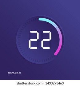 Stopwatch vector icon, digital timer. Vector digital count down circle board with circle time pie diagram. Watch outline style design, designed for web and app.