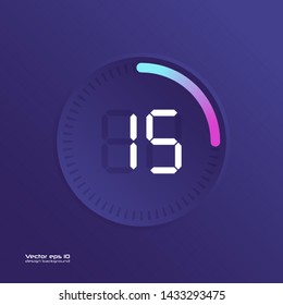 Stopwatch vector icon, digital timer. Vector digital count down circle board with circle time pie diagram. Watch outline style design, designed for web and app.