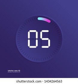 Stopwatch vector icon, digital timer. Vector digital count down circle board with circle time pie diagram. Watch outline style design, designed for web and app.