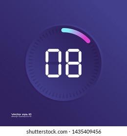 Stopwatch vector icon, digital timer. Vector digital count down circle board with circle time pie diagram. Watch outline style design, designed for web and app.