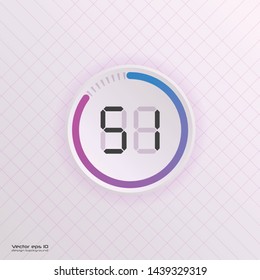 Stopwatch vector icon, digital timer. Vector digital count down circle board with circle time pie diagram. Watch outline style design, designed for web and app.