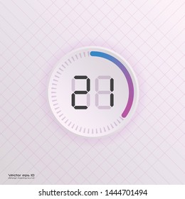 Stopwatch vector icon, digital timer. Vector digital count down circle board with circle time pie diagram. Watch outline style design, designed for web and app.