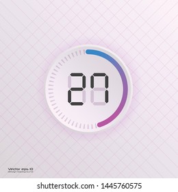 Stopwatch vector icon, digital timer. Vector digital count down circle board with circle time pie diagram. Watch outline style design, designed for web and app.