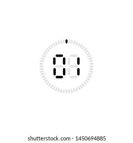 Stopwatch vector icon, digital timer. Vector digital count down circle board with circle time pie diagram. Watch outline style design, designed for web and app.
