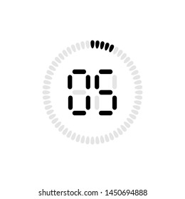 Stopwatch vector icon, digital timer. Vector digital count down circle board with circle time pie diagram. Watch outline style design, designed for web and app.