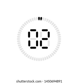 Stopwatch vector icon, digital timer. Vector digital count down circle board with circle time pie diagram. Watch outline style design, designed for web and app.